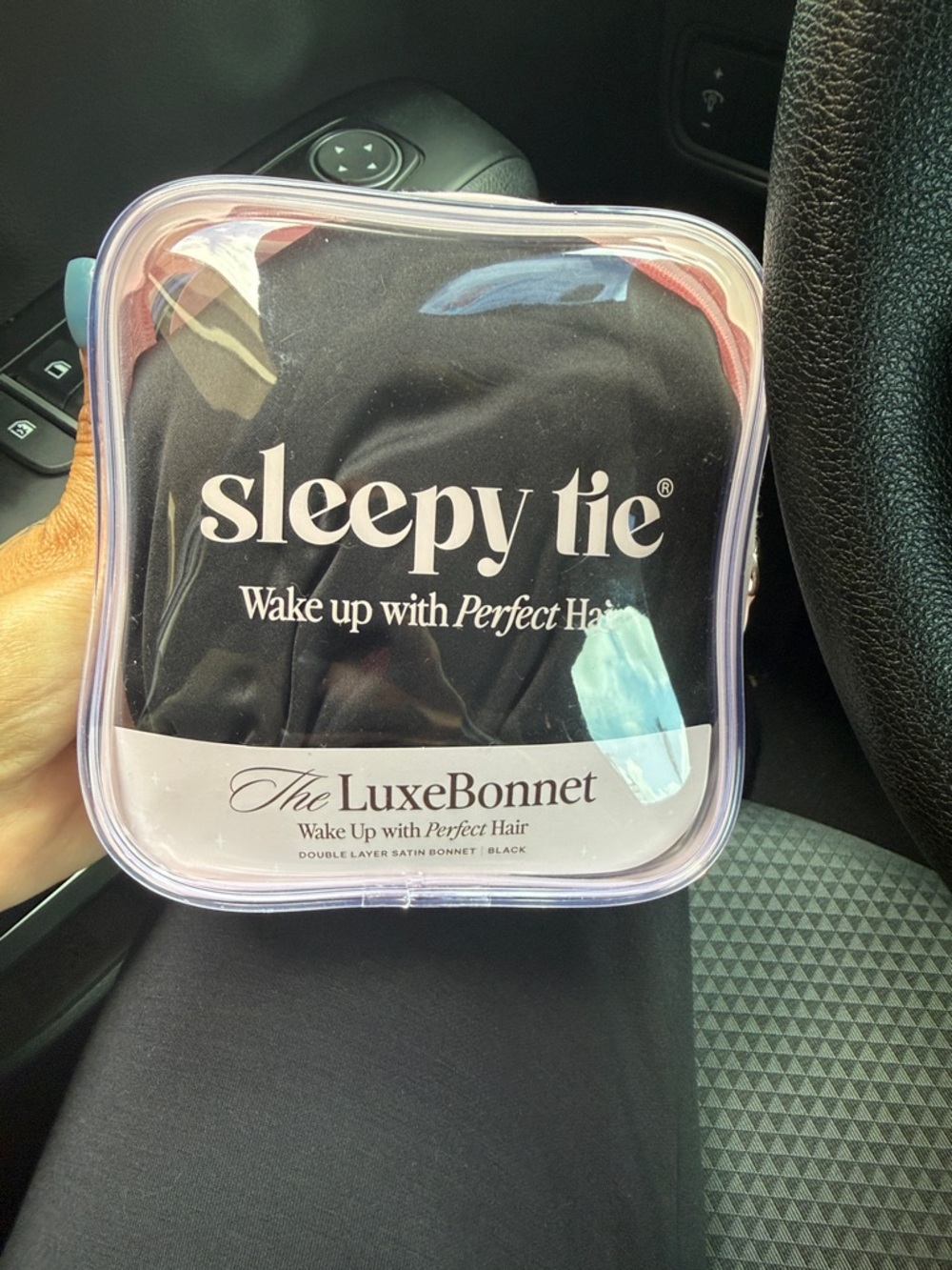 sleepy tie The LuxeBonnet Double-Layer Satin Bonnet - Black